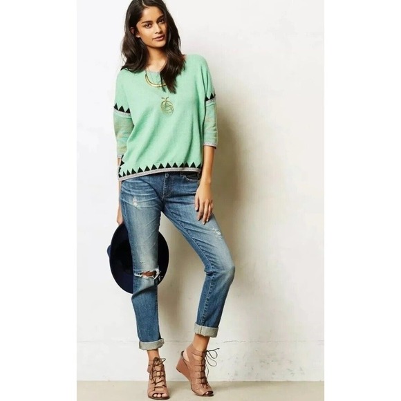 PAUL & JOE Sweaters - Paul & Joe Womens Shimmer Pullover Sweater Green 3/4 Sleeve Boxy Size Medium